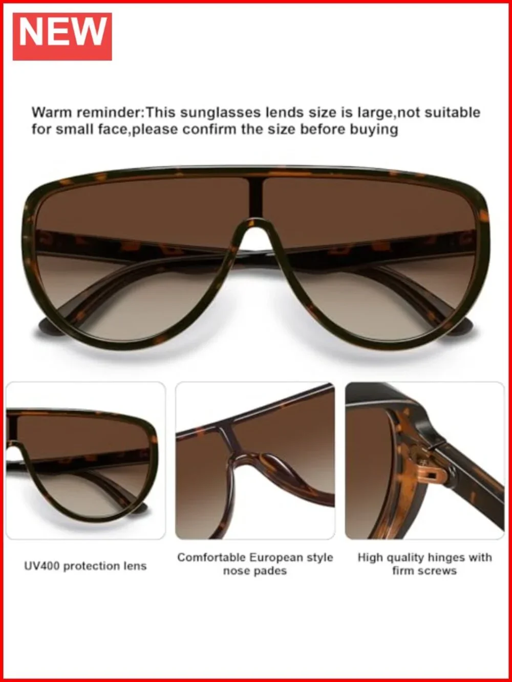 Oversized Retro Aviator Sunglasses with UV400 Protection
